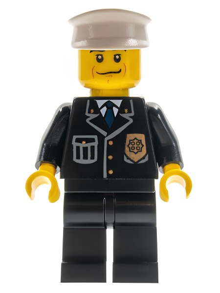 Минифигурка Lego Police - City Suit with Blue Tie and Badge, Black Legs, Black Eyebrows, White Hat cty0218